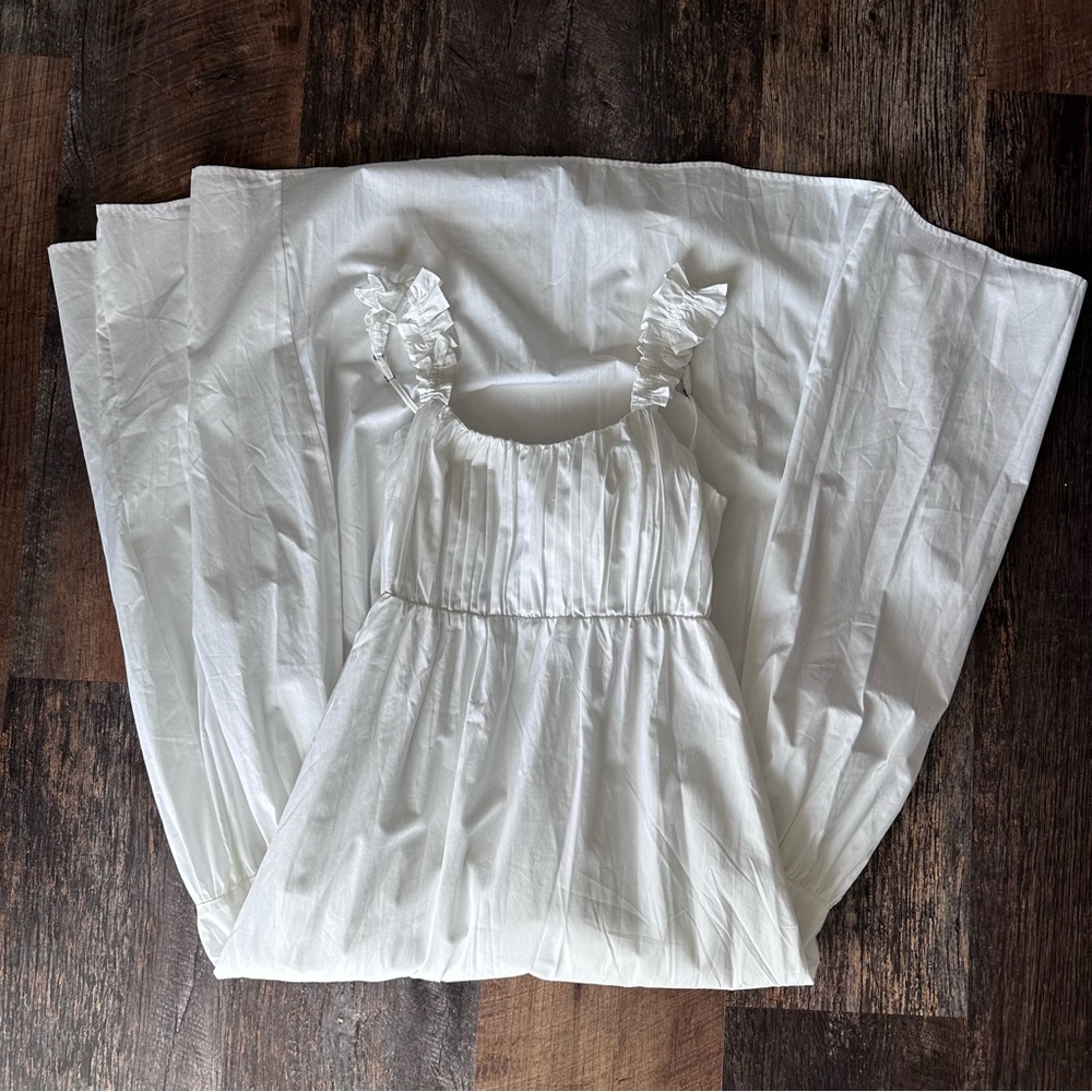 Abercrombie & Fitch White Ruffled Strap Maxi Dress with Bow Tie Open Back
